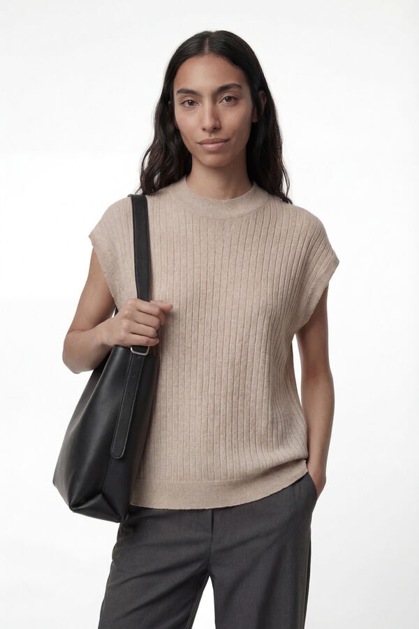 Vero Moda Blusa manga com gola alta  Castanho