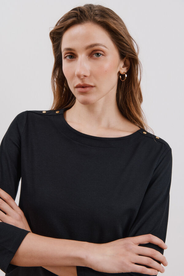 Cortefiel Camiseta b&aacute;sica escote barco Negro