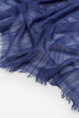 Cortefiel Lenço de seda textura riscas lúrex Azul
