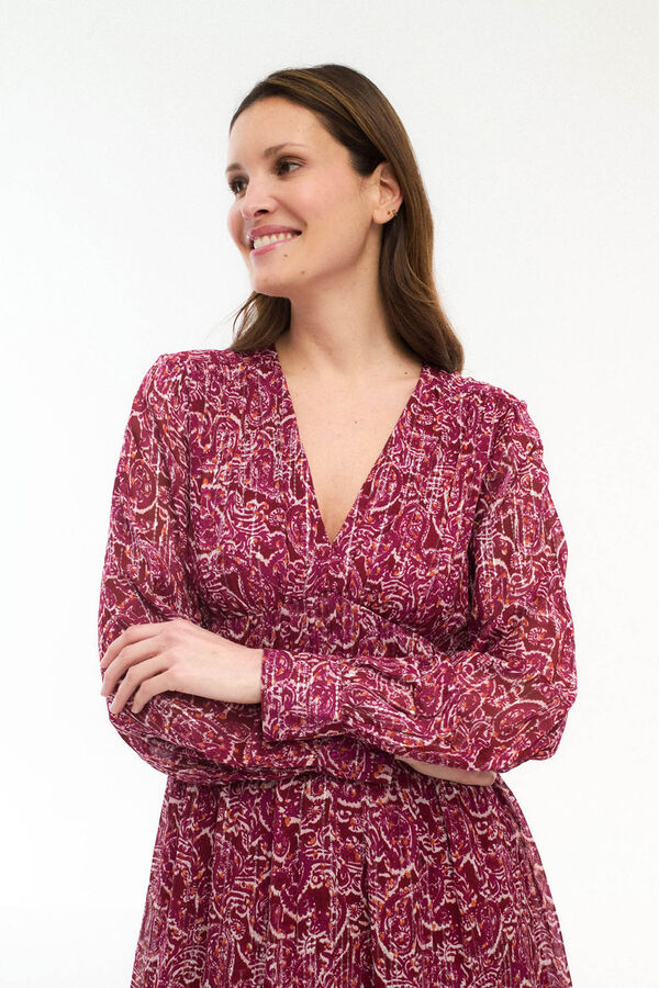 Vila Vestido midi estampado con l&uacute;rex Rosa