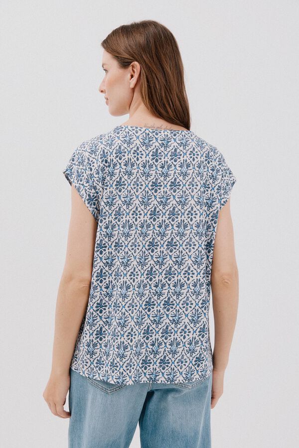 Cortefiel Camiseta bico com detalhe de renda Azul