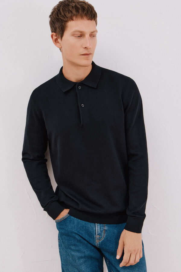 Cortefiel Jersey algod&oacute;n cashmere cuello polo Negro