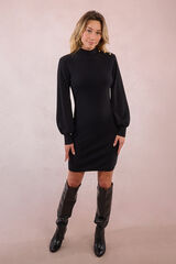 Molly Bracken Vestido curto com manga compridas e detalhe de bot&otilde;es Preto