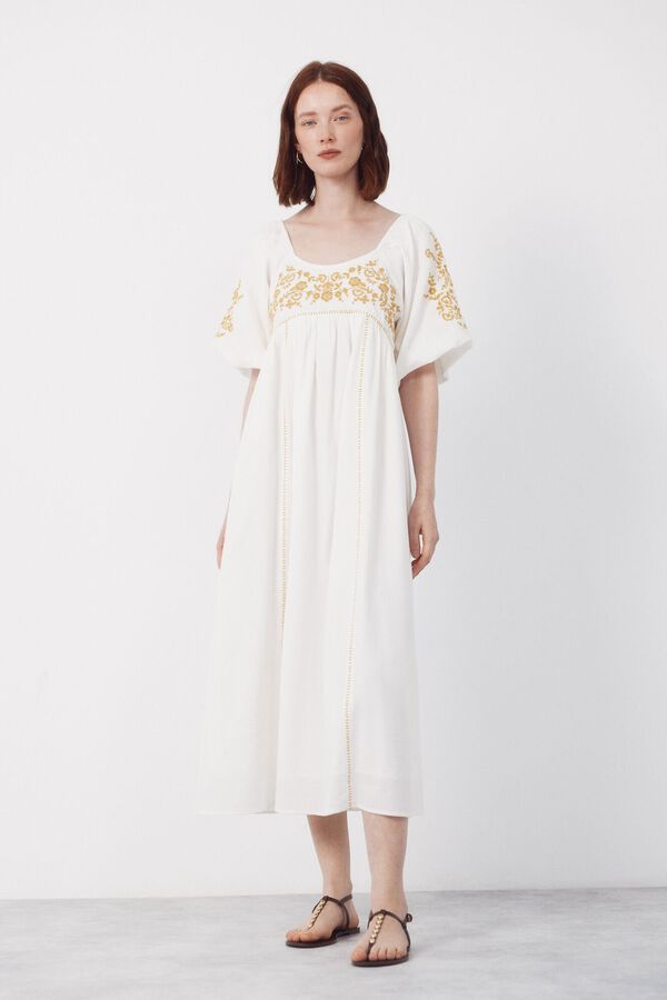 Cortefiel Vestido Bordado Blanco