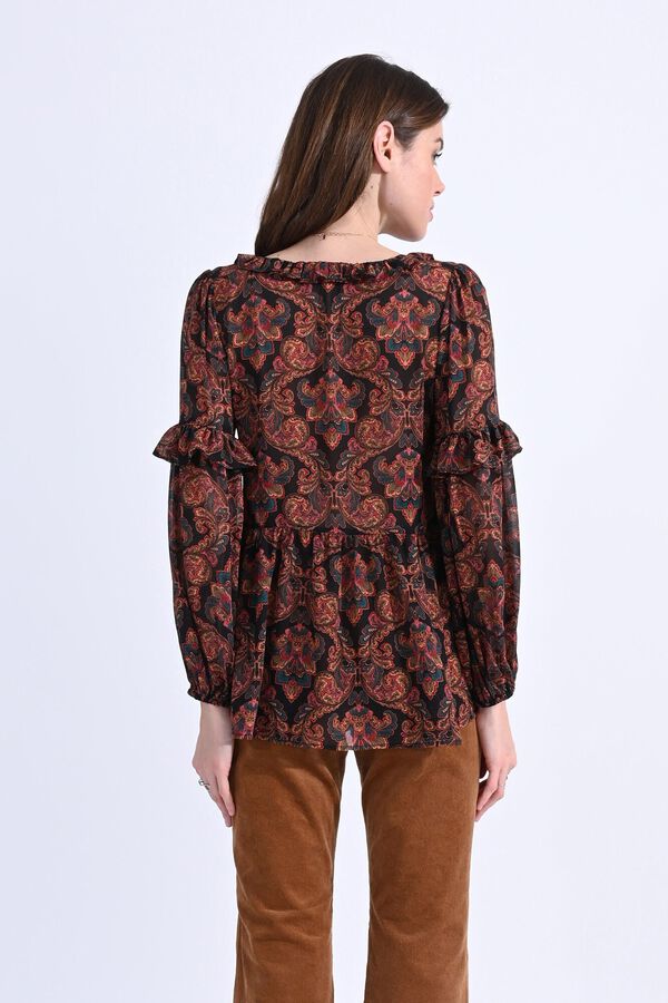 Molly Bracken Blusa de manga comprida com estampado e folhos Granada