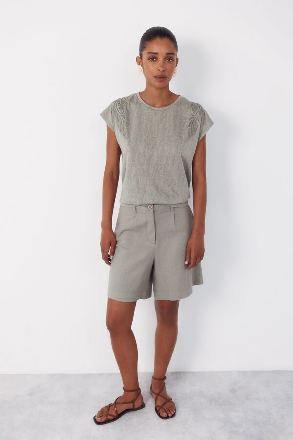 Cortefiel Bermudas de linho liso Verde