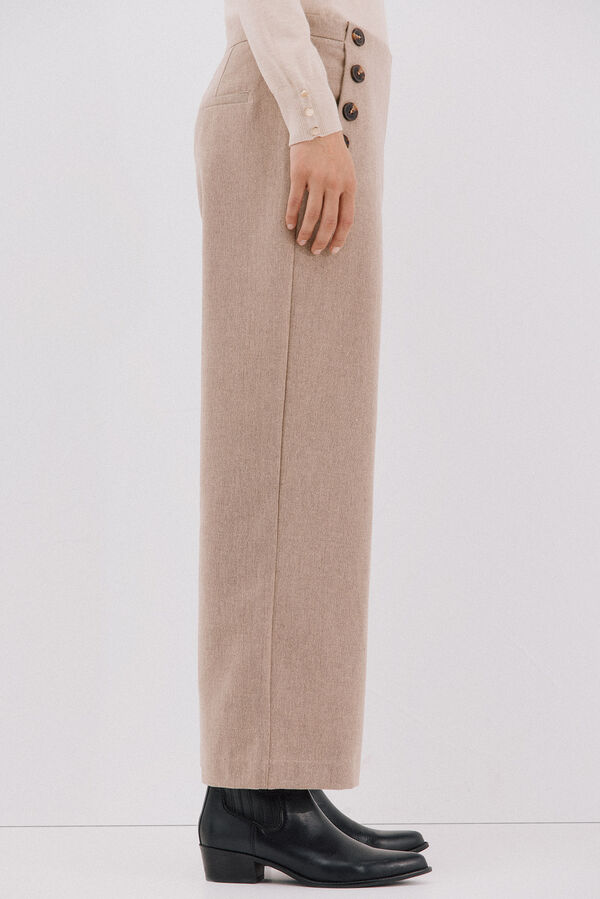 Cortefiel Pantal&oacute;n de mujer crop y ancho Beige
