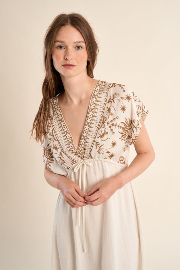 Molly Bracken Vestido comprido de manga curta com detalhes bordados Branco