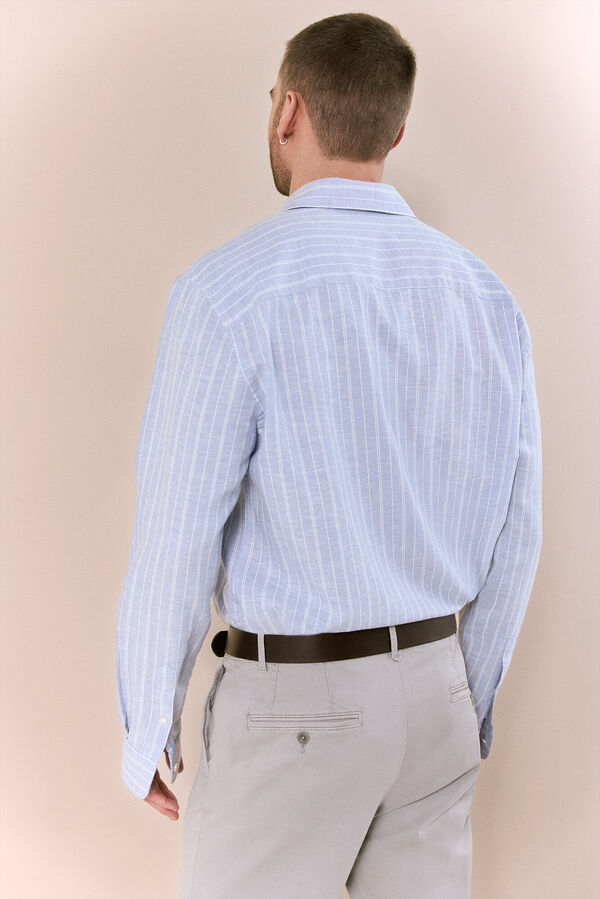 OOTO Camisa algod&oacute;n lino rayas Azul