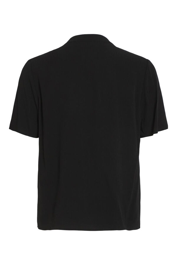 Vila T-shirt de manga curta com decote em bico Preto
