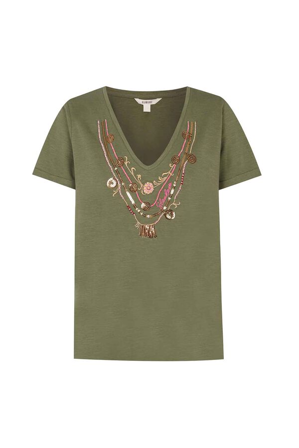 Slowlove T-shirt colar bordado Verde