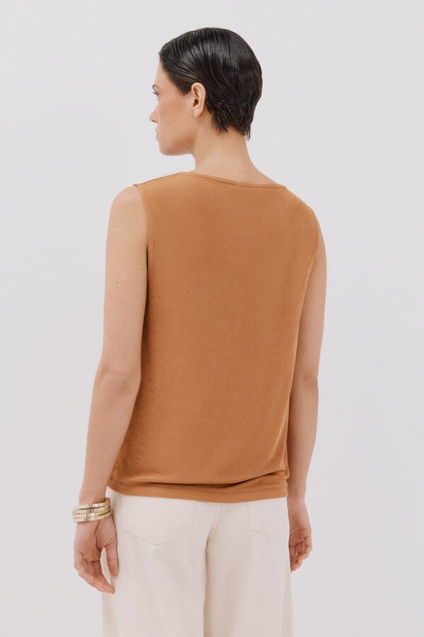 Cortefiel Top de malha drapeado de cetim Castanho