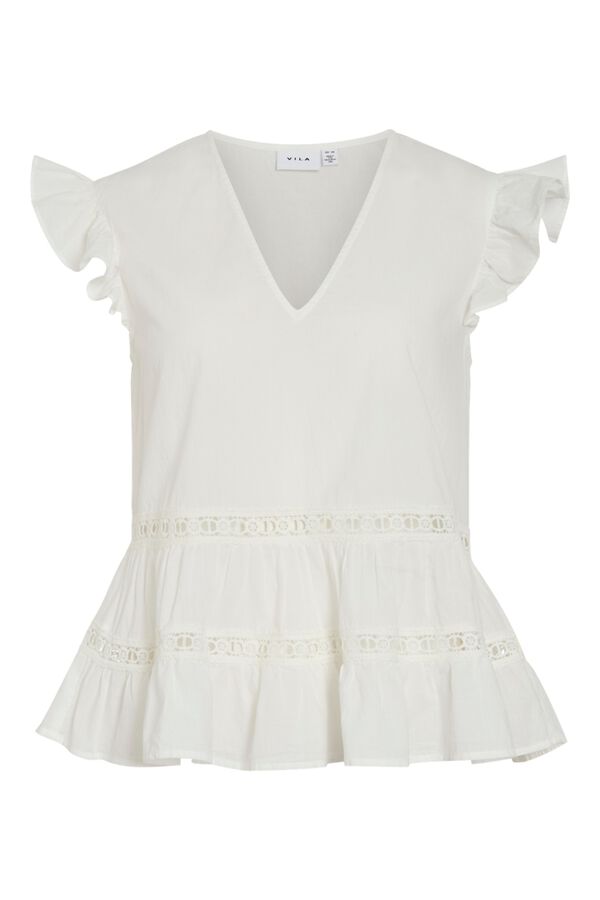 Vila Blusa em algod&atilde;o org&acirc;nico com mangas de folhos Branco