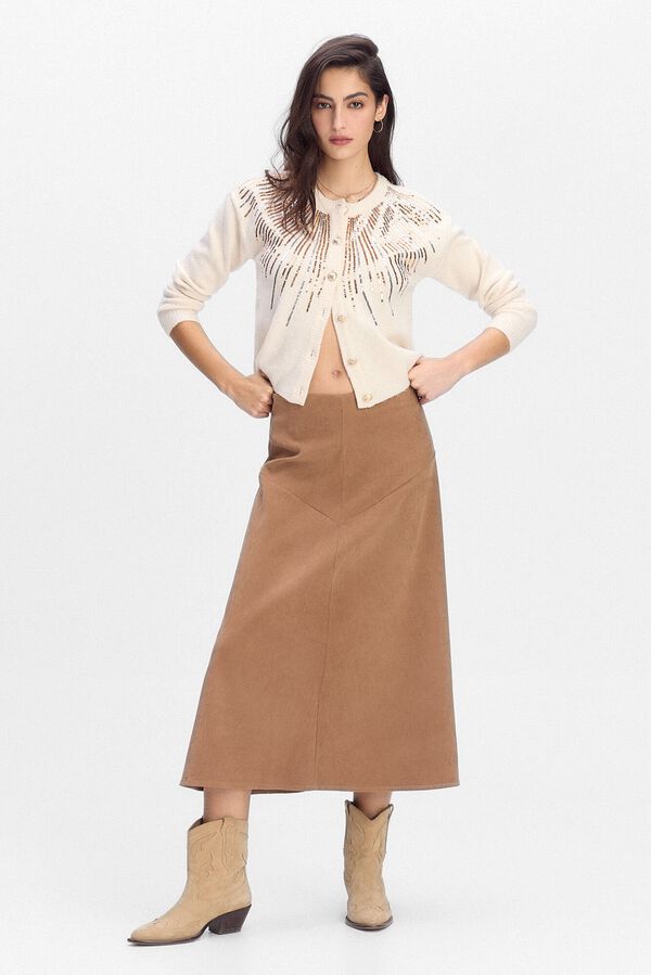 Slowlove Falda midi evas&eacute;efecto antelina Marr&oacute;n oscuro