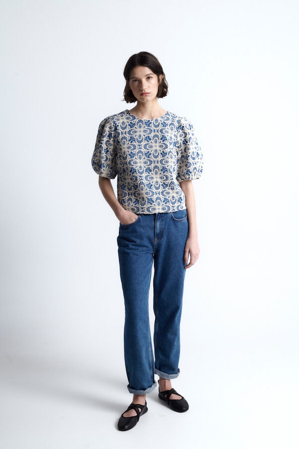 Object Top piqu&eacute; bordado Azul