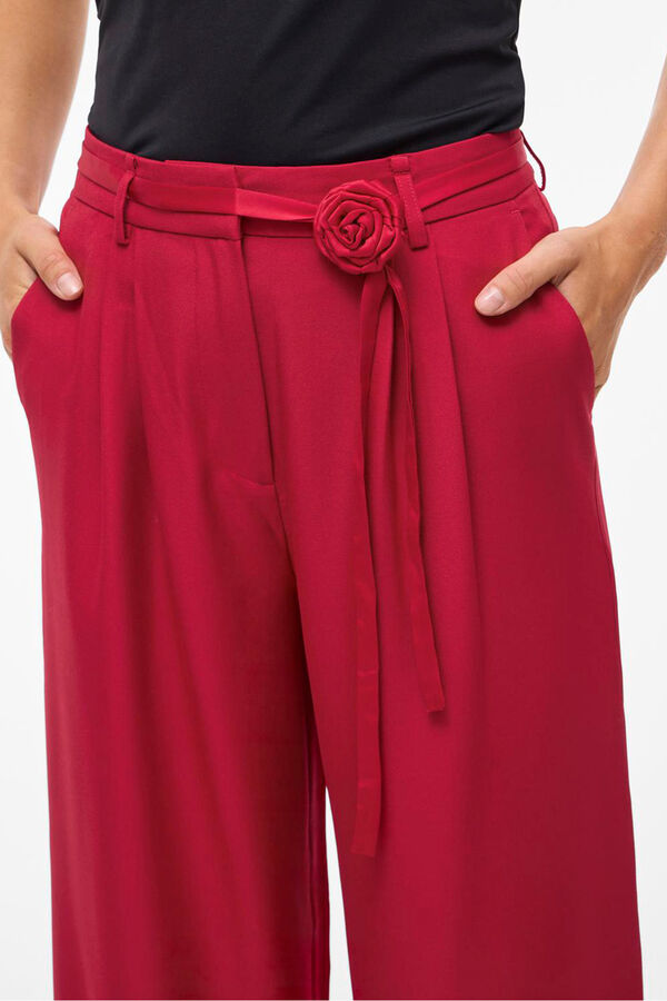 Vila Pantal&oacute;n ancho de vestir con cintur&oacute;n flor Rojo