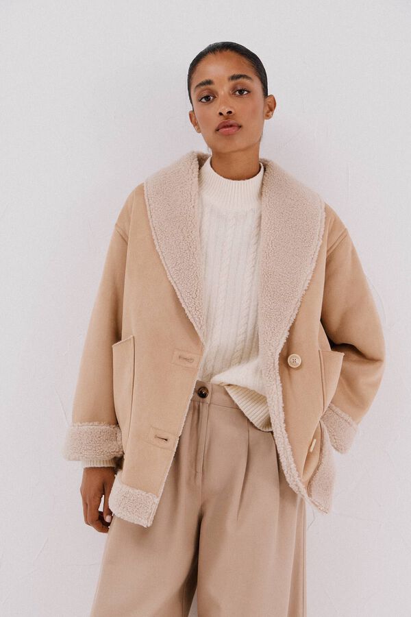 Cortefiel Cazadora efecto doble faz Beige