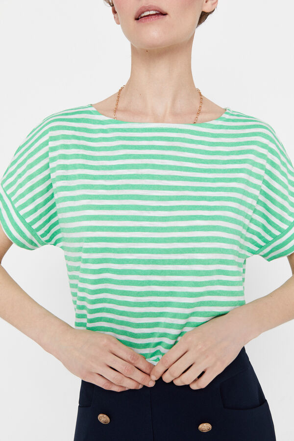Cortefiel Camiseta pico rayas Verde