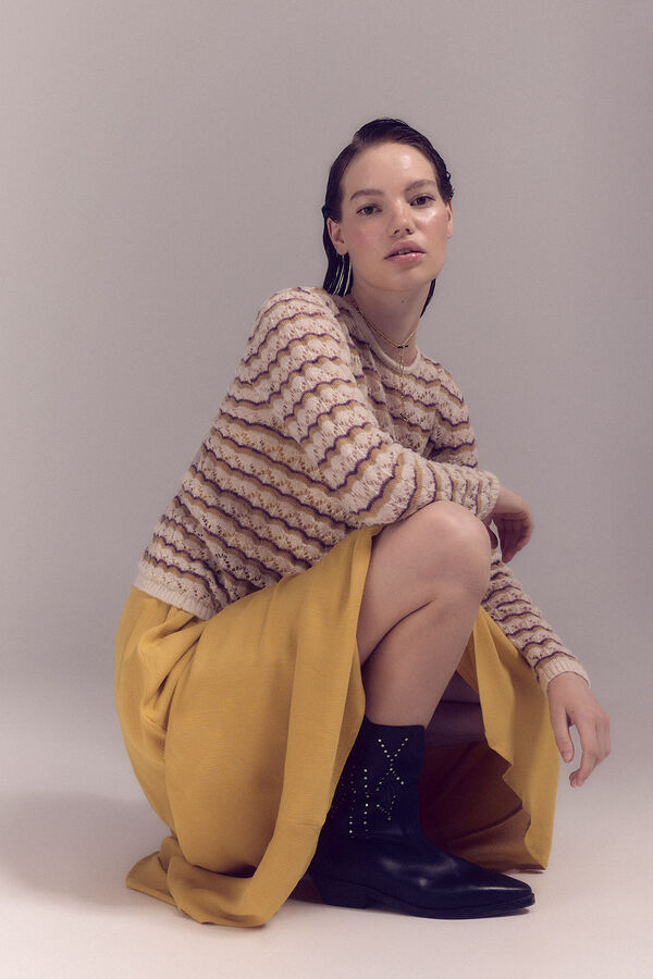 Slowlove Jersey calado rayas Beige