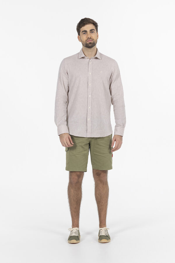 elPulpo Camisa linho e algod&atilde;o logo Castanho