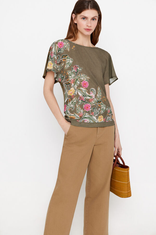 Cortefiel Top combinado em tecido estampado Verde