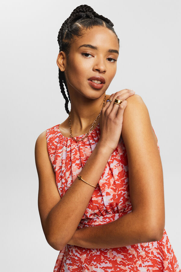 Esprit Vestido midi plisado sin mangas estampado abstracto Estampado naranja