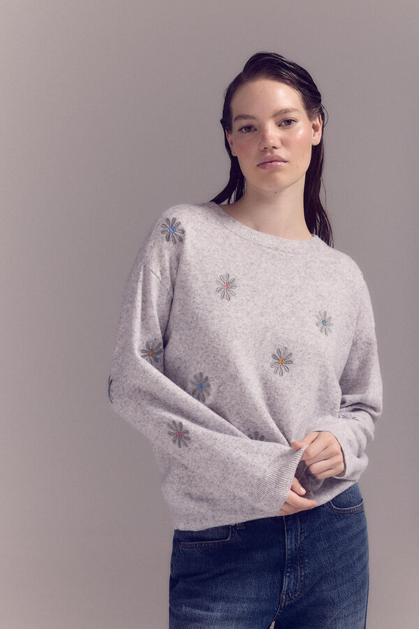 Slowlove Jersey bordado flores Gris