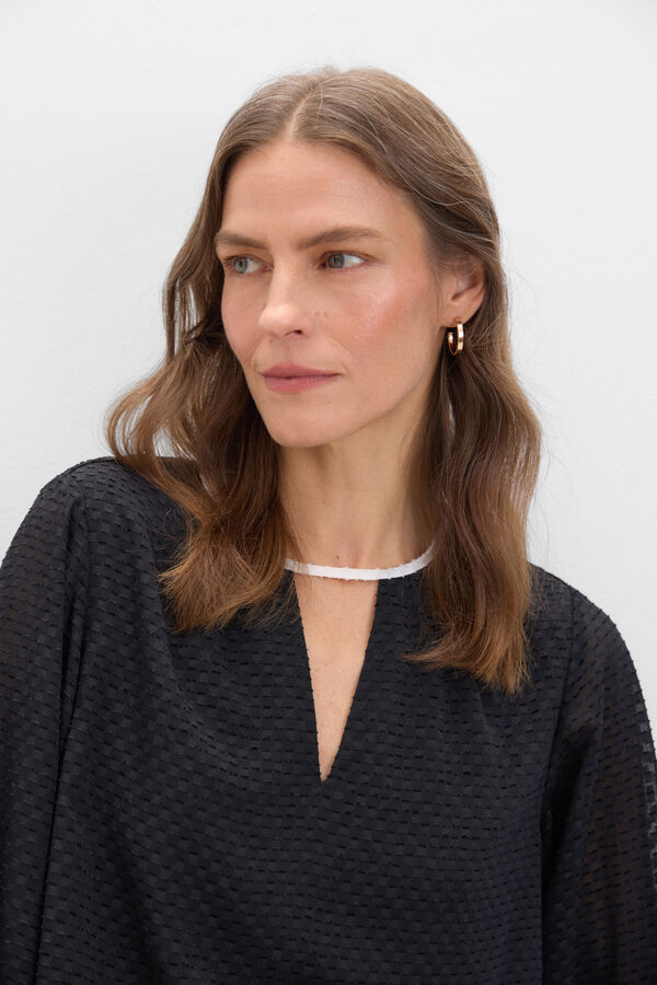 Cortefiel Blusa tecido textura Preto