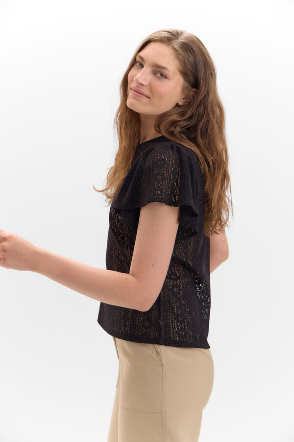 Cortefiel Top de punto con manga volante Negro