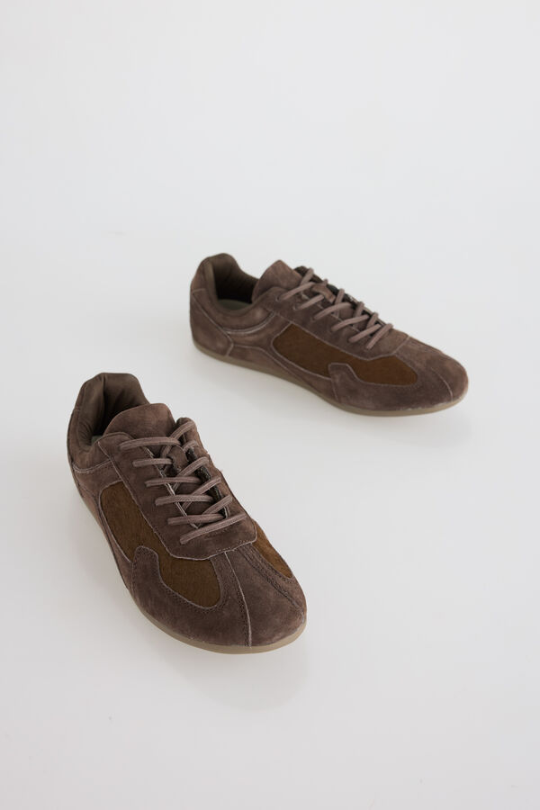 Slowlove Zapatilla serraje y pelo Marr&oacute;n