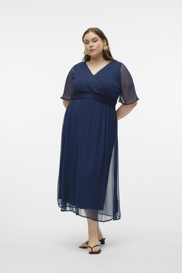 Vero Moda Curve Vestido midi gasa talla grande Azul marino
