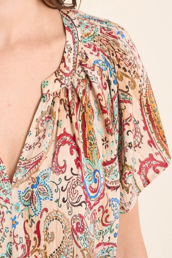 Molly Bracken Top de mulher de manga curta estampado Multicolorido