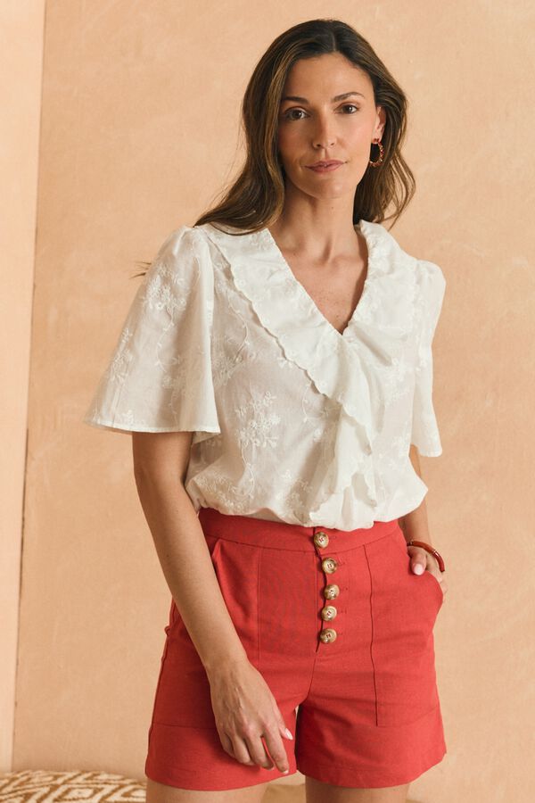 Pol&iacute;n Et Moi Blusa com folho Pati Branco