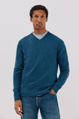 Cortefiel Jersey lana lambswool cuello pico Azul