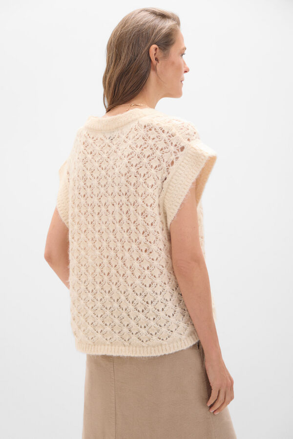 Cortefiel Colete de malha perfurado Ecru