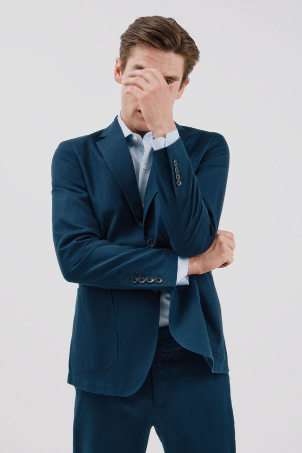Cortefiel Blazer de algod&atilde;o e linho Azul