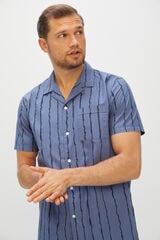 Cortefiel Camisa rayas manga corta cuello camp Azul