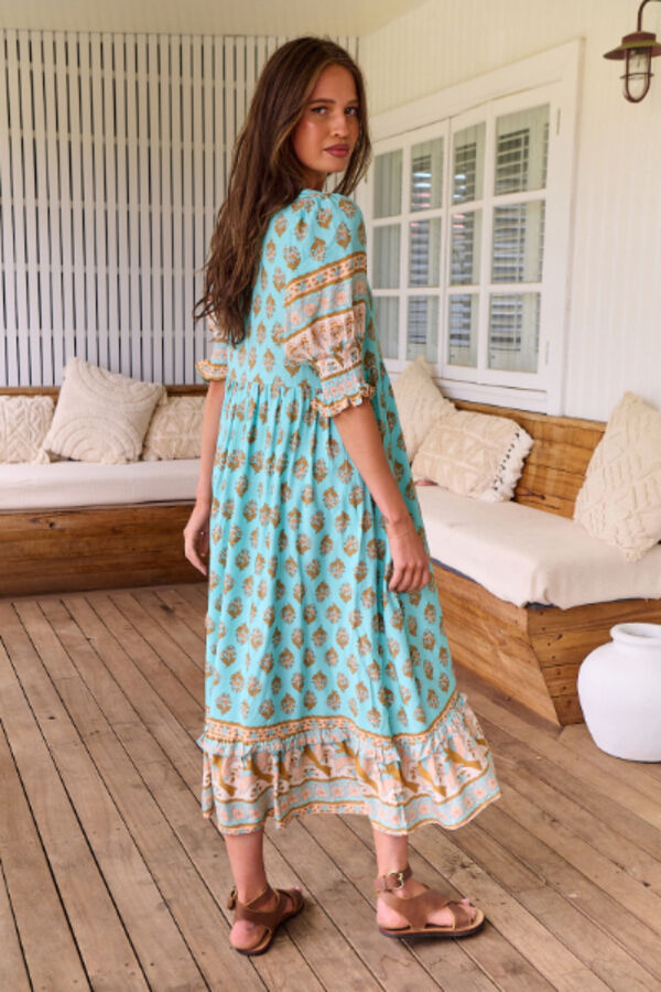 Jaase Vestido midi Kora estampado Aquarius Turquesa
