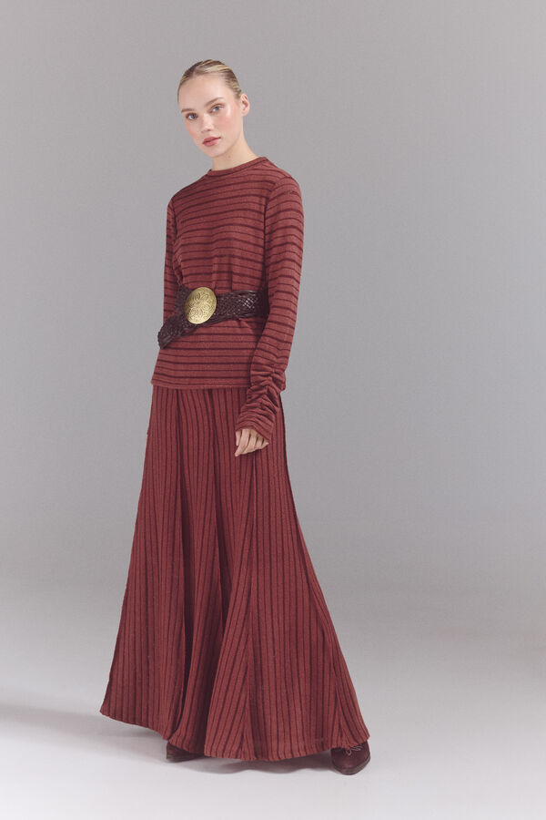 Slowlove Top riscas estruturado  Laranja