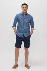 Cortefiel Camisa microestampado lino algodón Azul