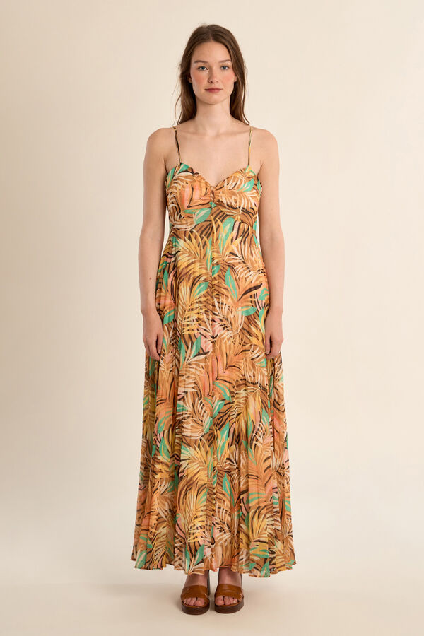 Molly Bracken Vestido comprido de al&ccedil;as com estampado Castanho