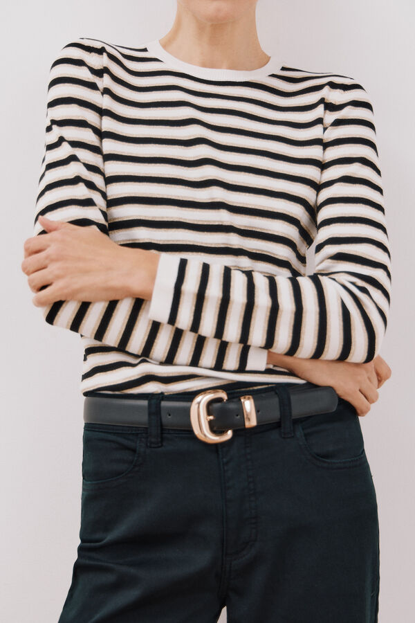 Cortefiel Camisola de malha riscas l&uacute;rex Preto