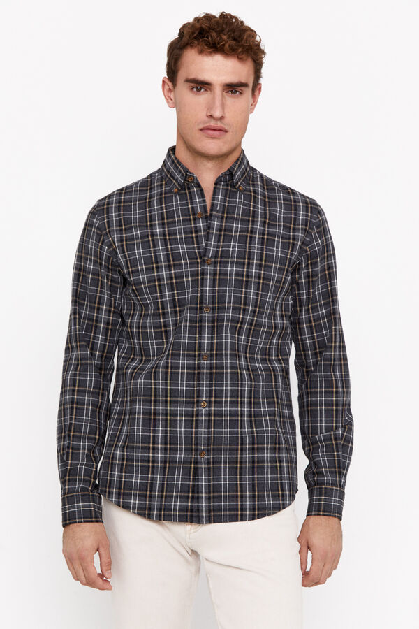 Cortefiel Camisa twill xadrez Cinzento