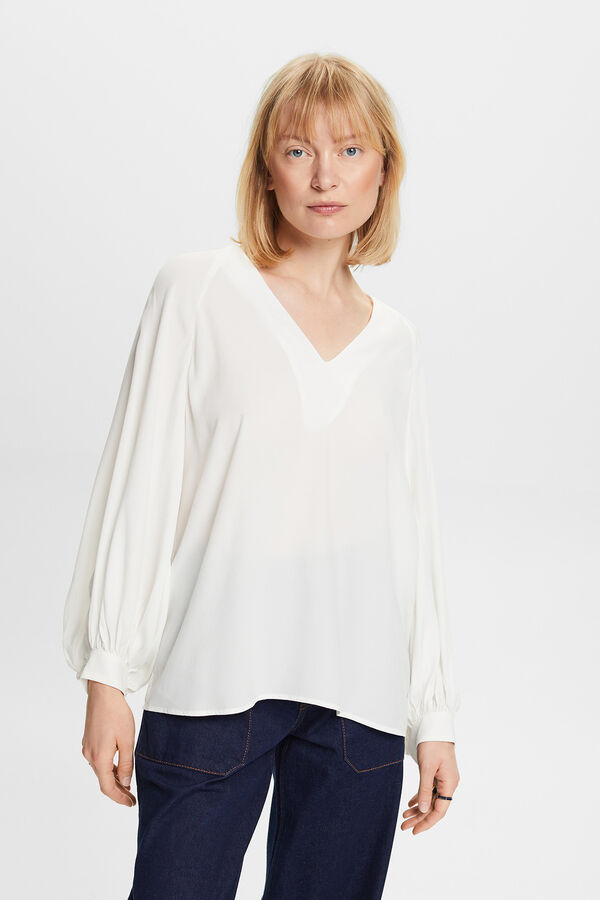 Cortefiel Blusa satinada con viscosa Blanco