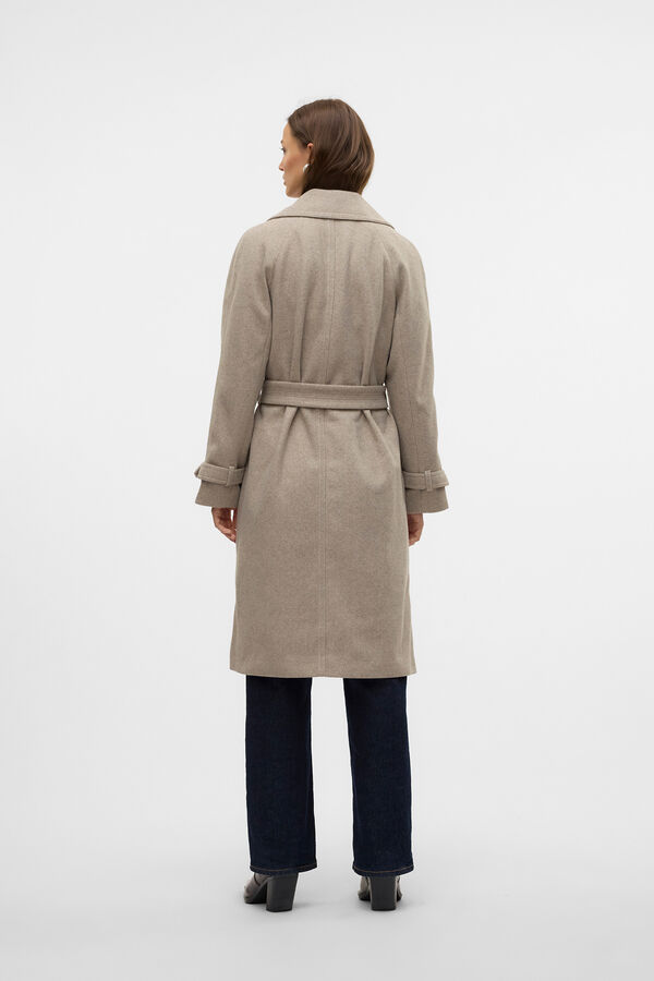 Vero Moda Abrigo largo anudado cintura Marr&oacute;n