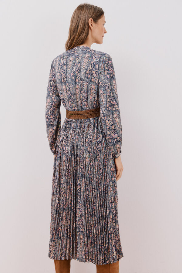 Cortefiel Vestido estampado plisado Estampado azul