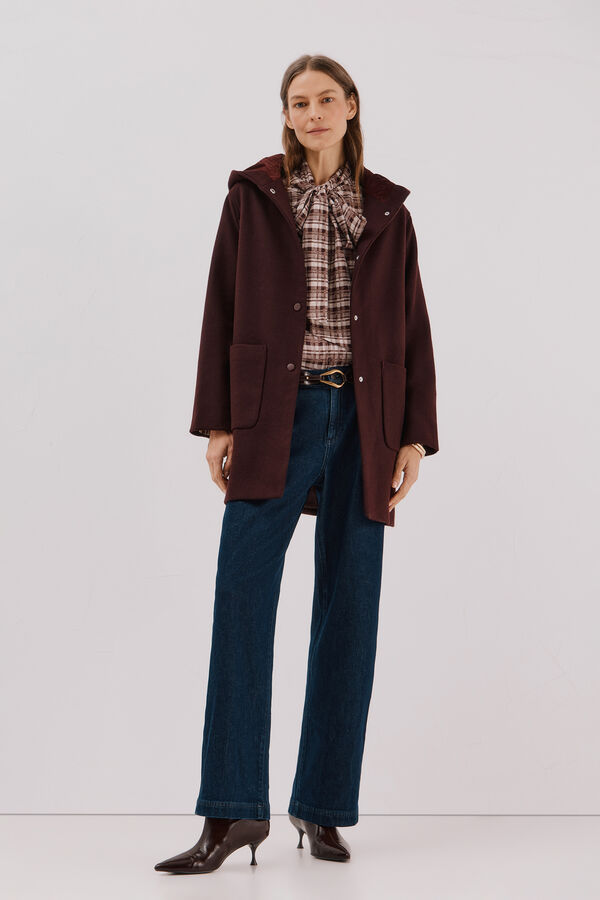 Cortefiel Abrigo pa&ntilde;o capucha Granate