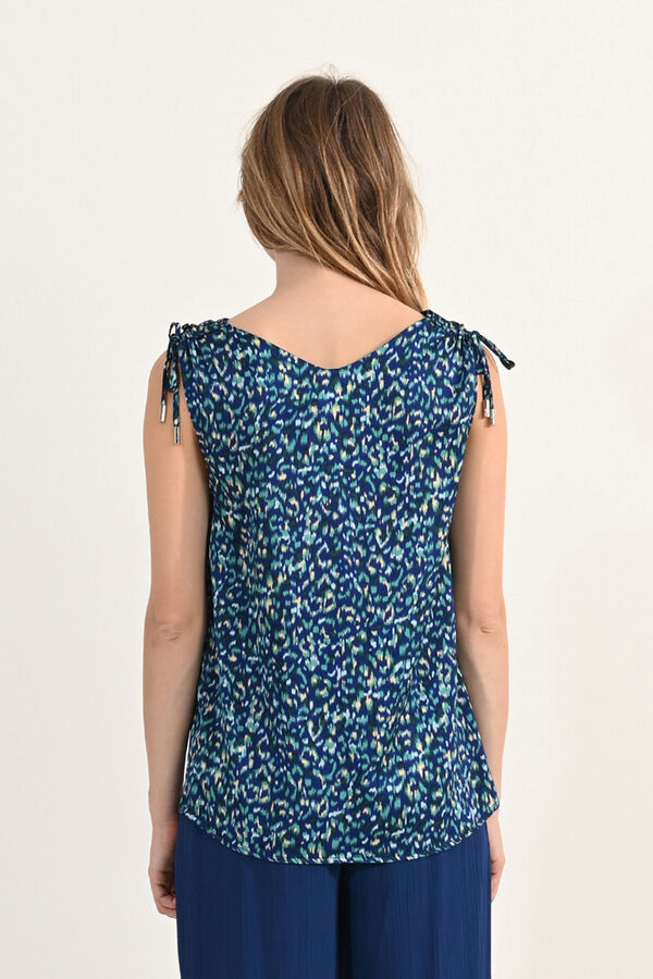 Molly Bracken Top de mulher estampado, sem mangas com la&ccedil;ada Azul