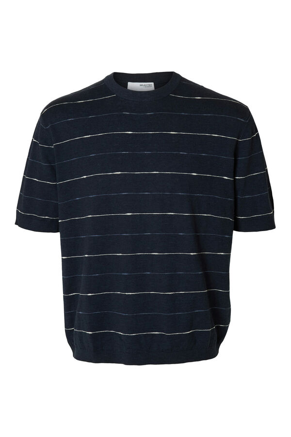 Selected Camiseta de manga curta de linho Azul