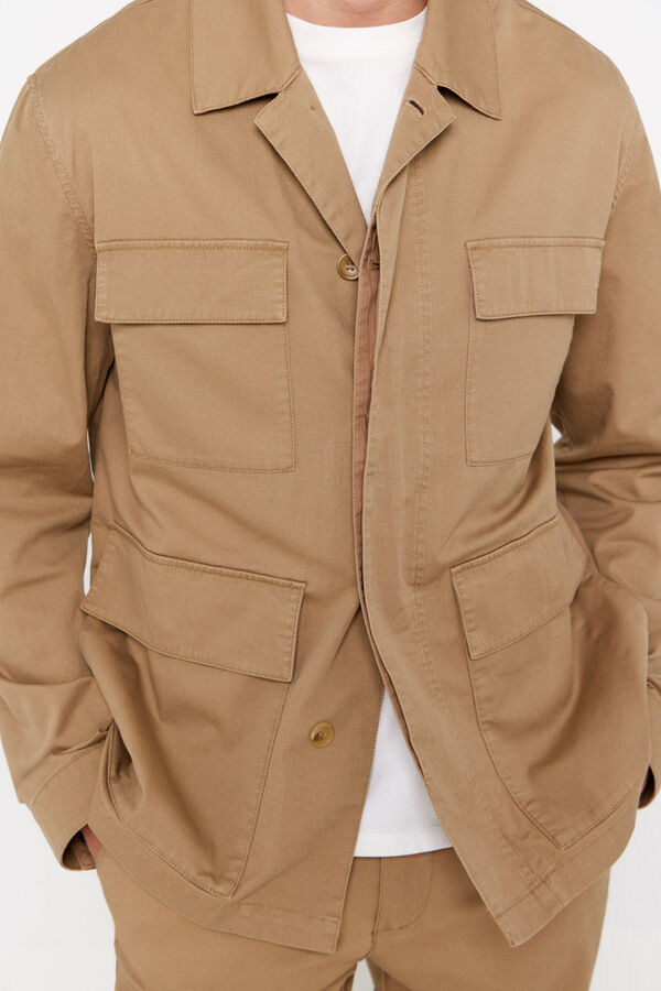 Cortefiel Chaqueta cuatro bolsillos algod&oacute;n-lino Beige